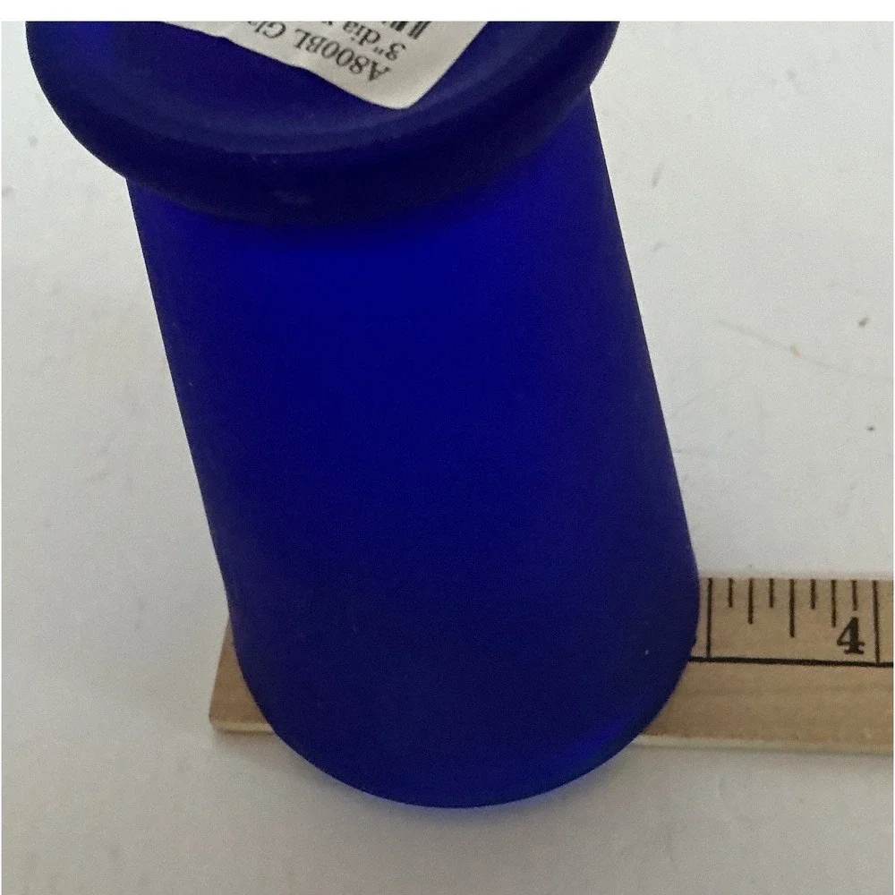 Cobalt Blue Frosted Glass Shot Glasses Set of 3 Tapered Conical Barware